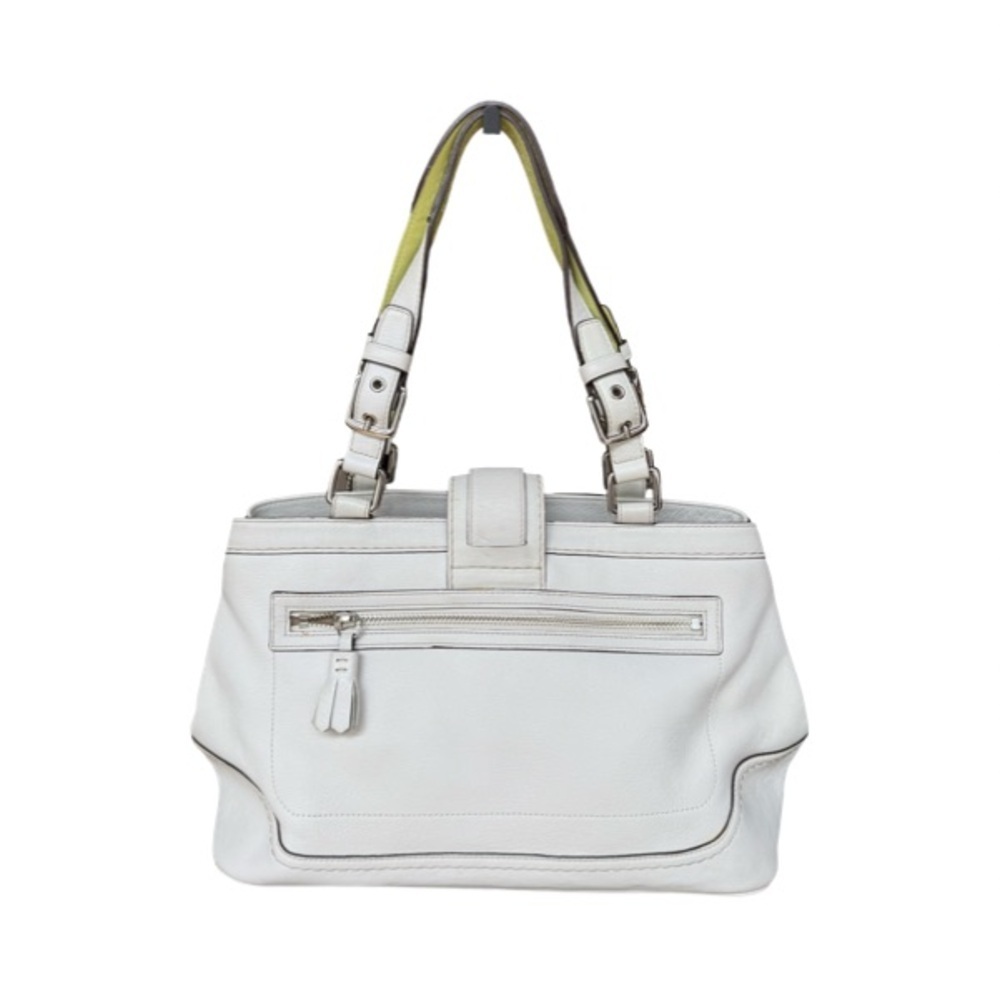 Coach Hampton White Leather Stripe Buckle Double Handle Satchel Bag - Picture 2 of 12